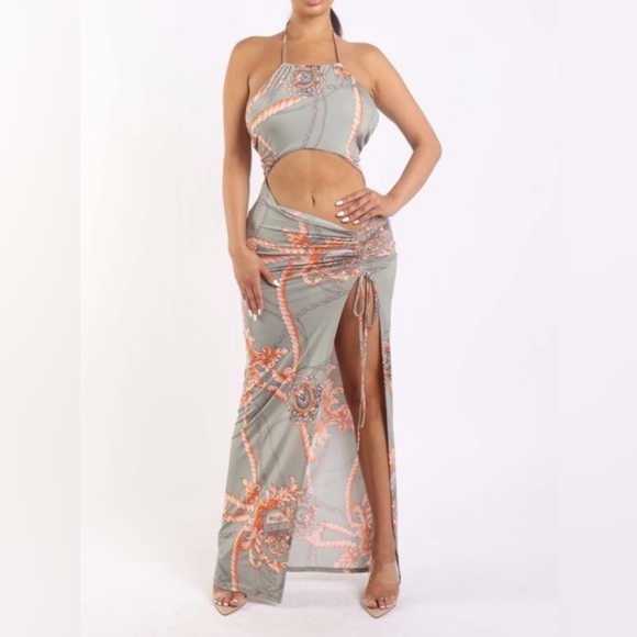 Printed Halter Maxi Dress - Picture 1 of 5